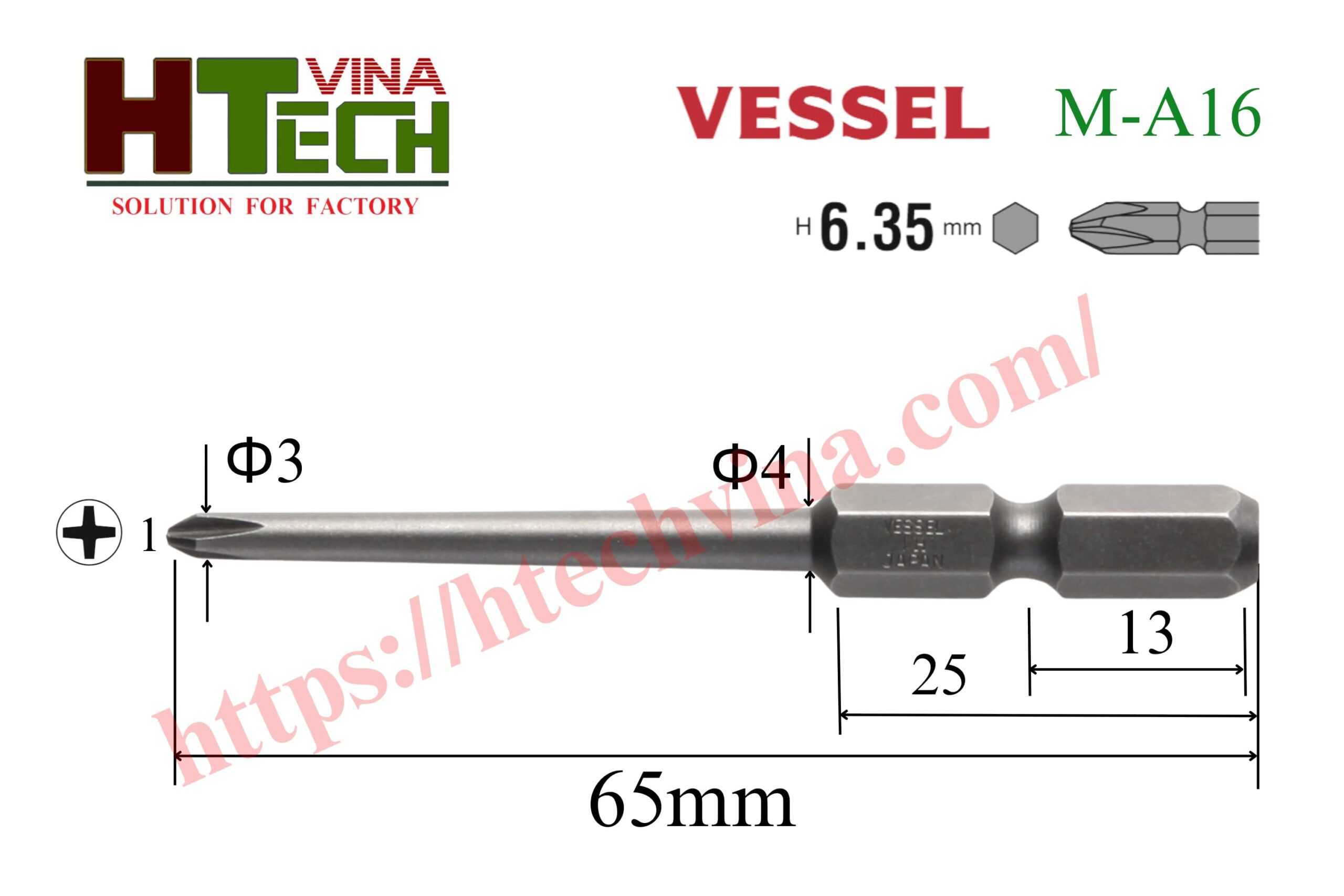 Mũi vặn vít Vessle A16+1x3x65H