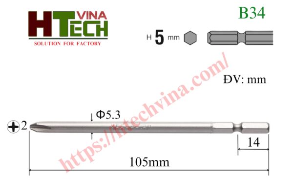 Thông số mũi vặn vít Vessel B34+2x5.3x105H