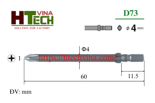 Mũi vặn vít Vessel D73+4x60