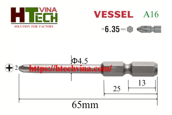 Mũi vặn vít Vessel A16+2x4.5x65H