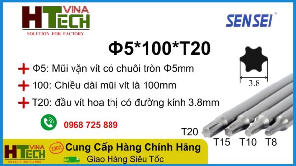 Cách đọc thông số mũi vặn vít Φ5x100xT20